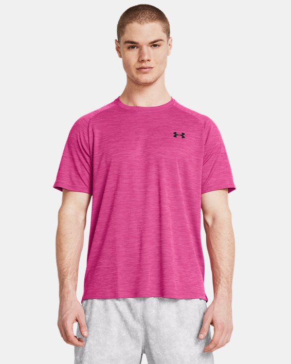 男士UA Tech™ Textured短袖T恤 in Pink image number 0